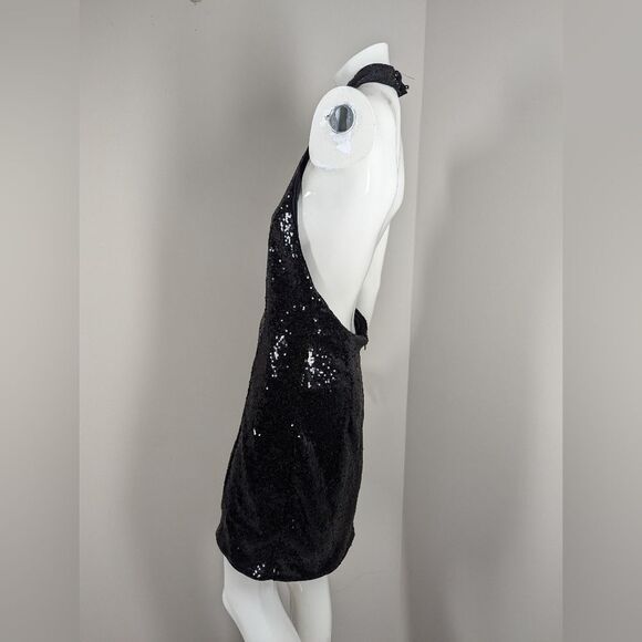 Dynamite Black Sequin Halter Mini Dress Sparkle Party Size Med - Picture 9 of 9